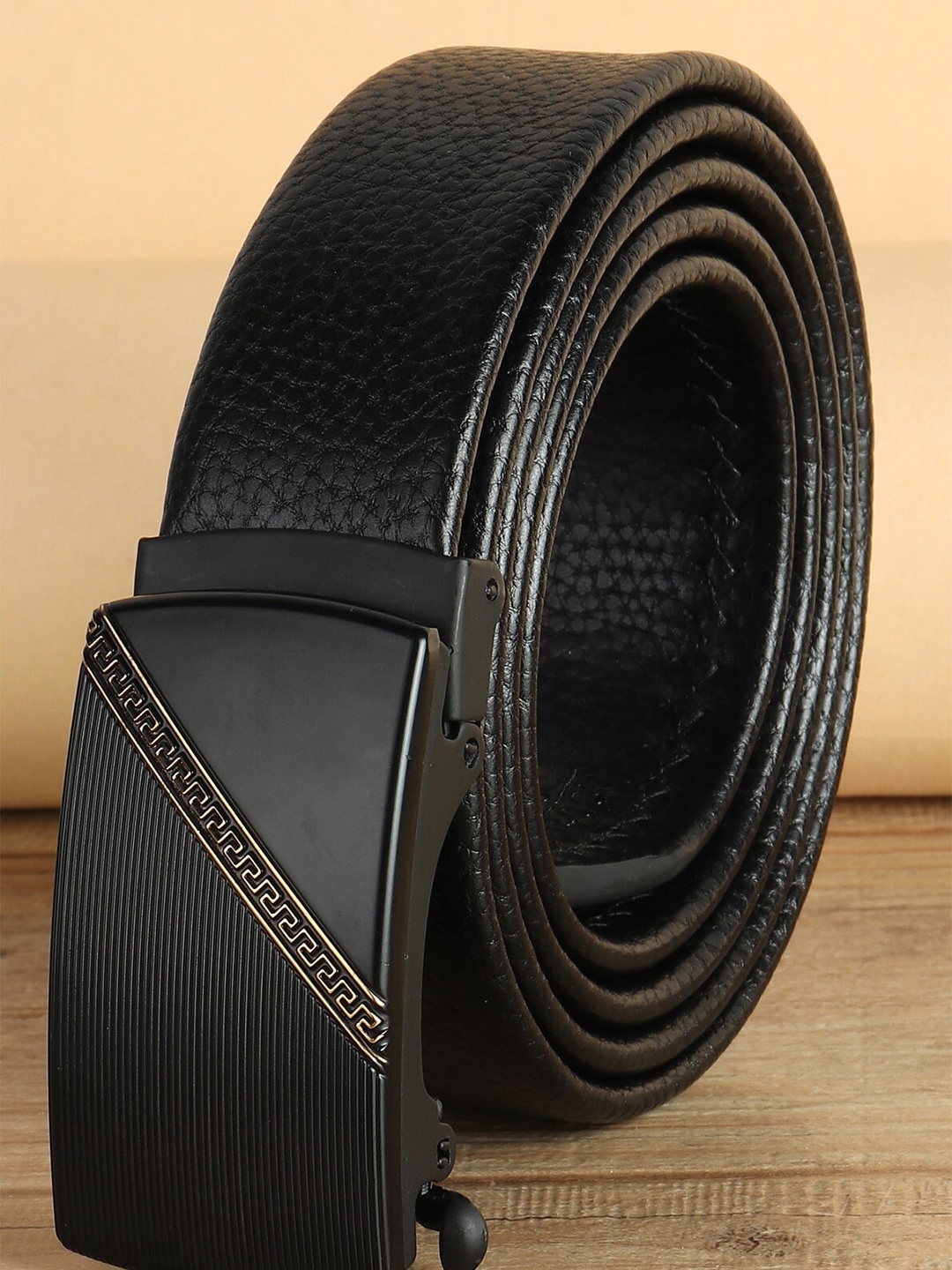 

Roadster Men Textured Slider Buckle Belt, Black