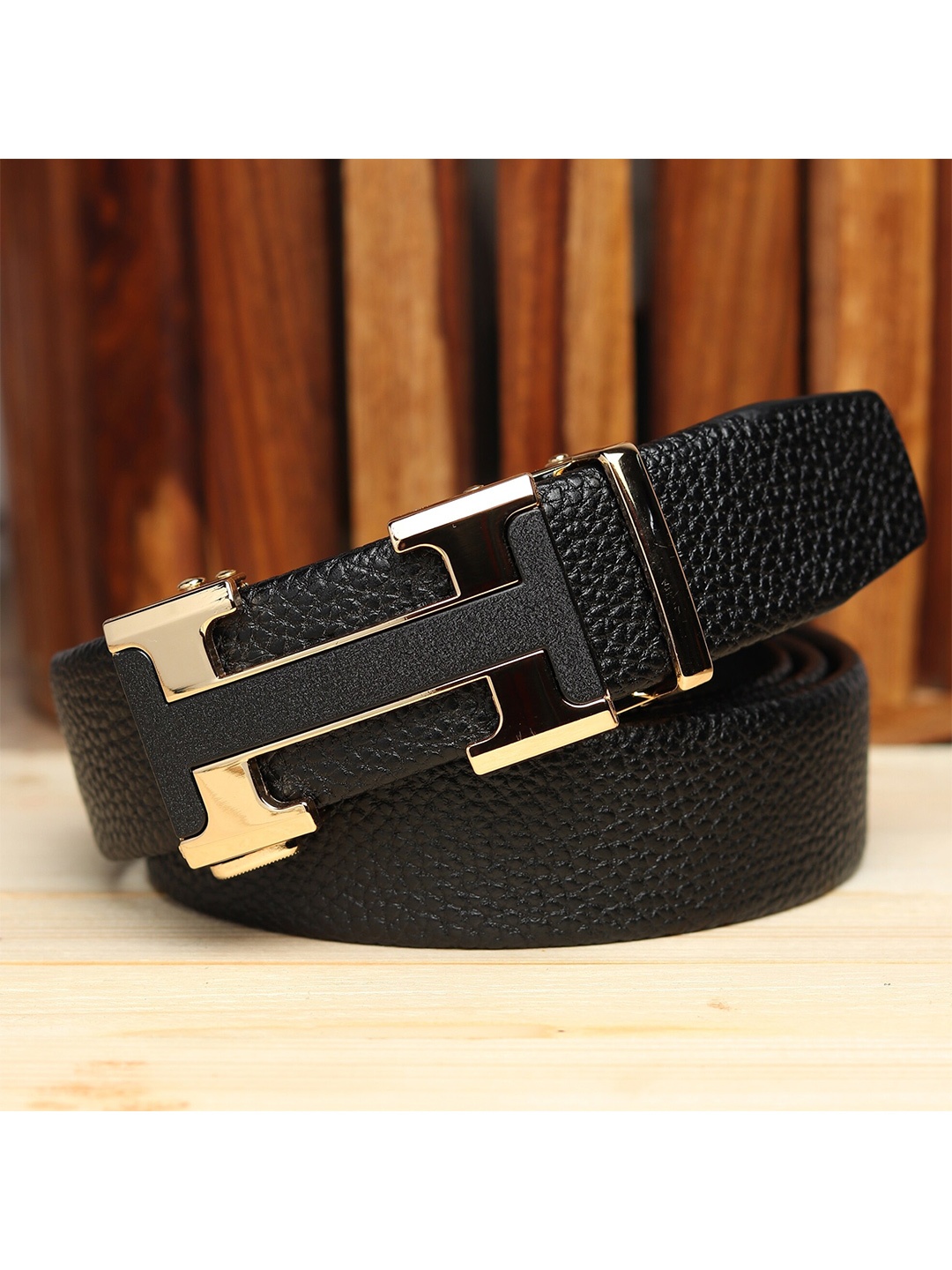 

Roadster Men Textured Slider Buckle Belt, Black