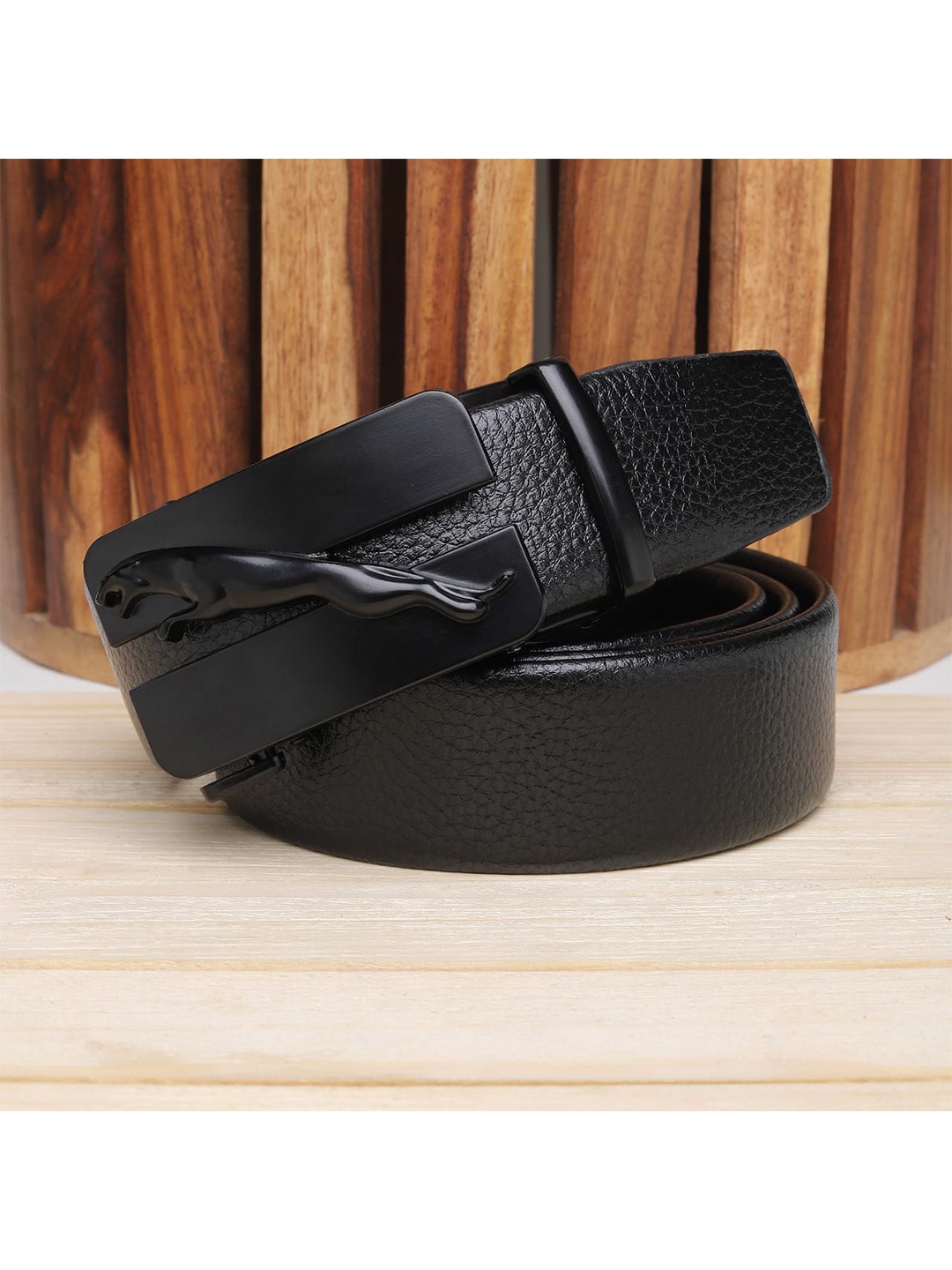 

Roadster Men Textured Slider Buckle Belt, Black