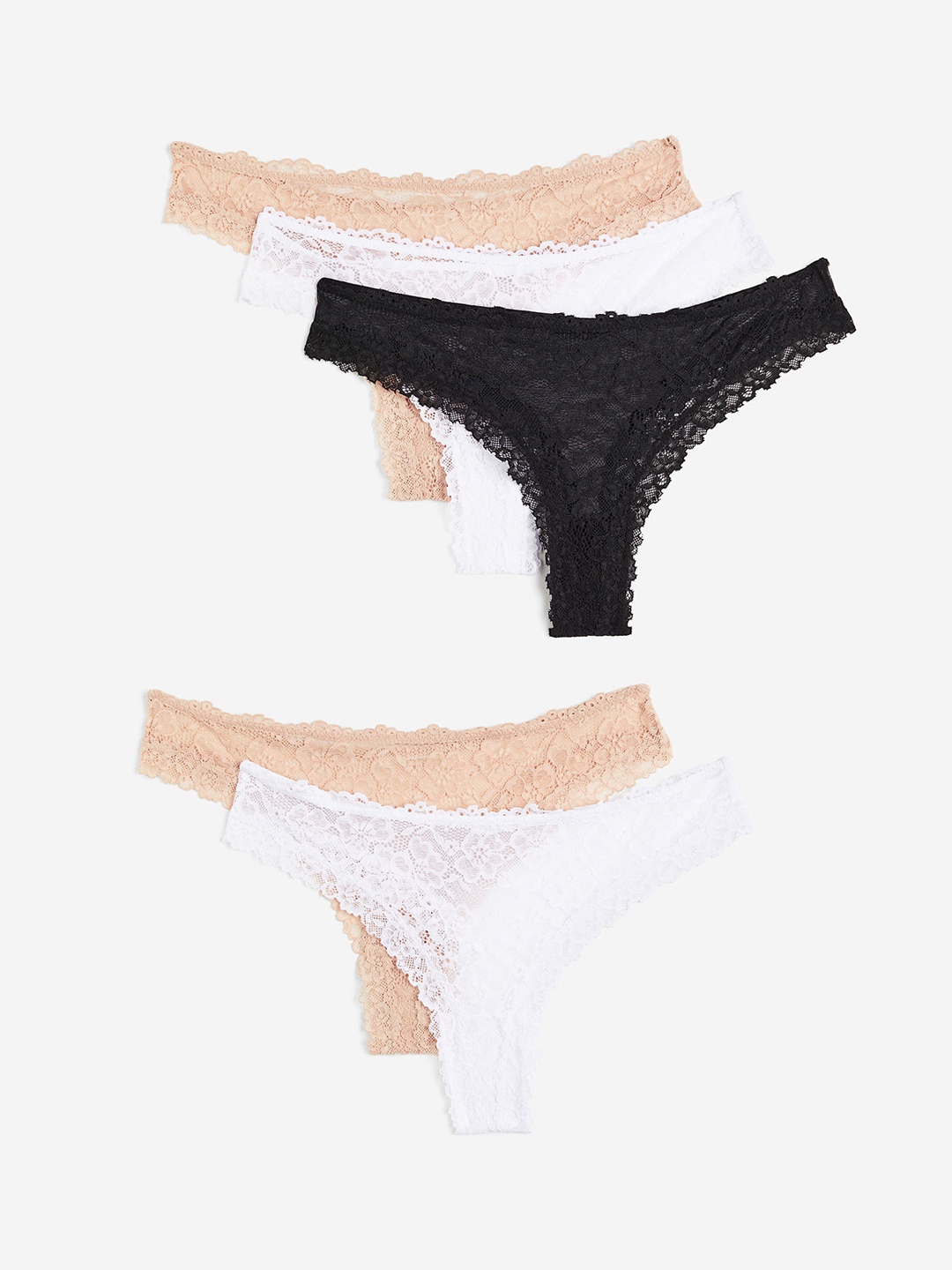 

H&M Women 5-Pack Lace Brazilian Briefs, Beige