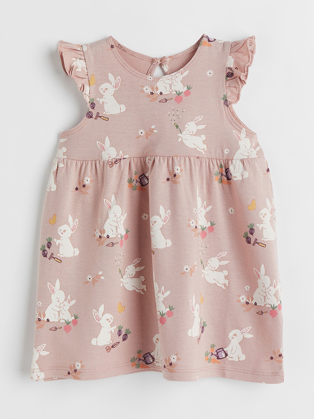 

H&M Infant Girls Flounce-Trimmed Pure Cotton Jersey Dress, Pink