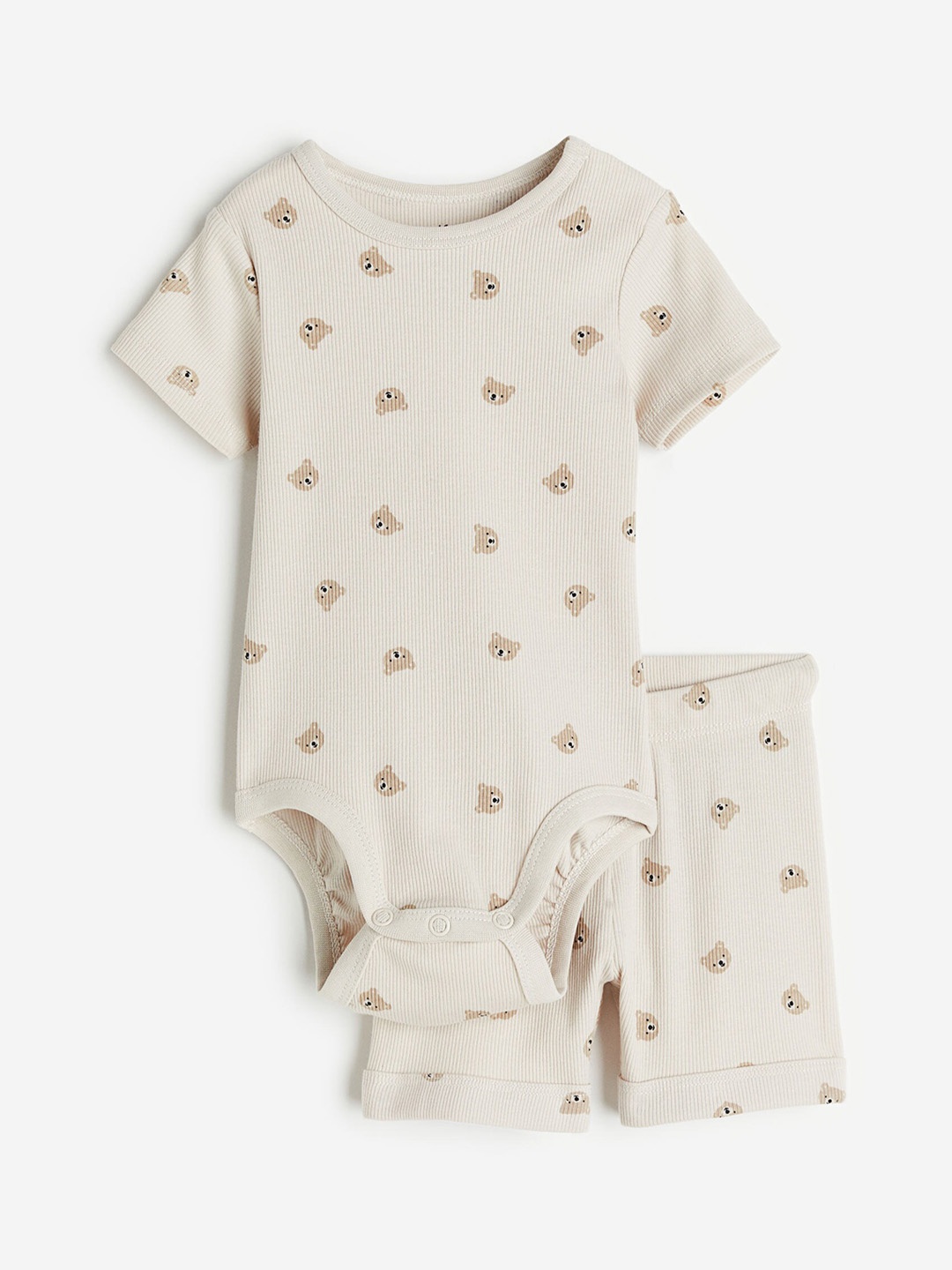 

H&M Boys 2-Piece Ribbed Cotton Set, Beige