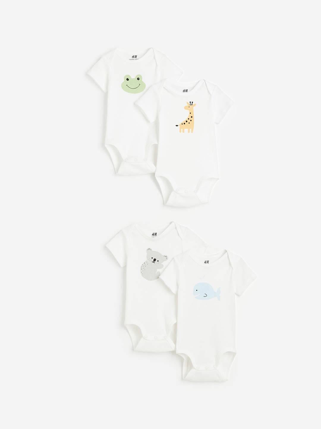 

H&M Boys 4-Pack Short-Sleeved Pure Cotton Bodysuits, White