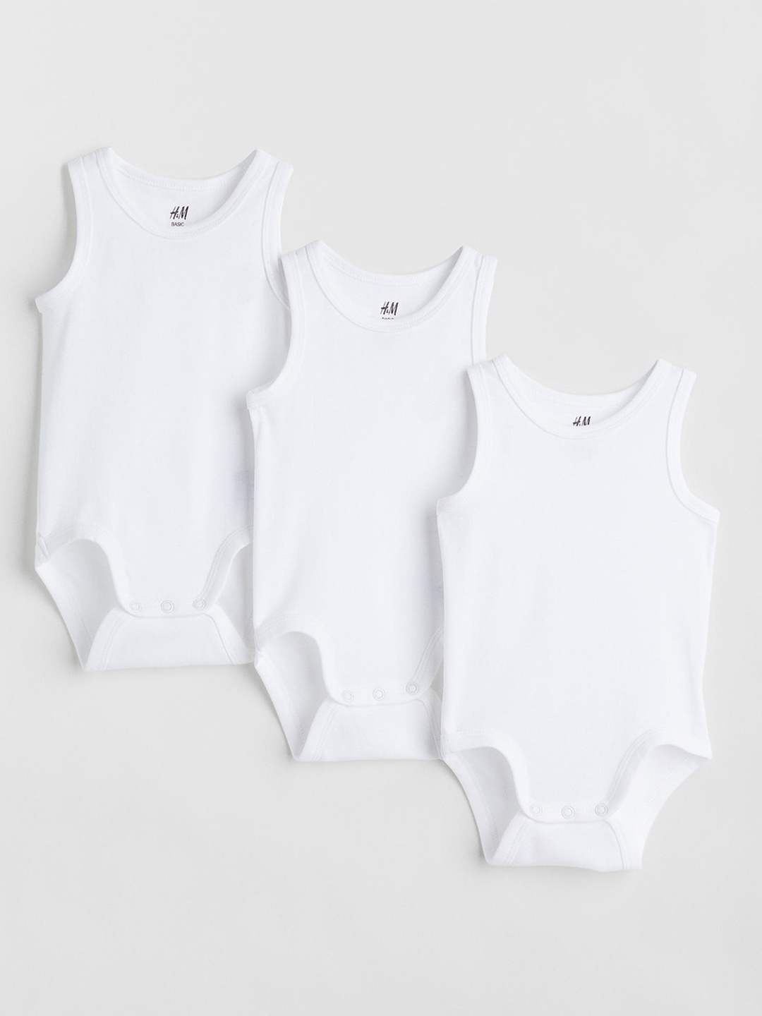 

H&M Infant Boys 3-Pack Pure Cotton Bodysuits, White