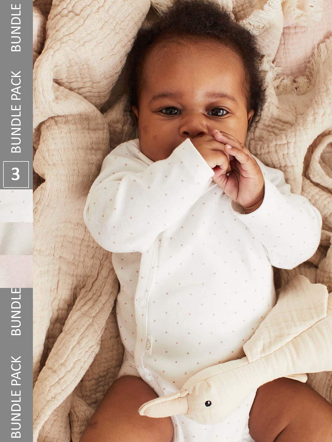 

H&M Infant Girls 3-Pack Long-Sleeved Pure Cotton Bodysuits, Beige