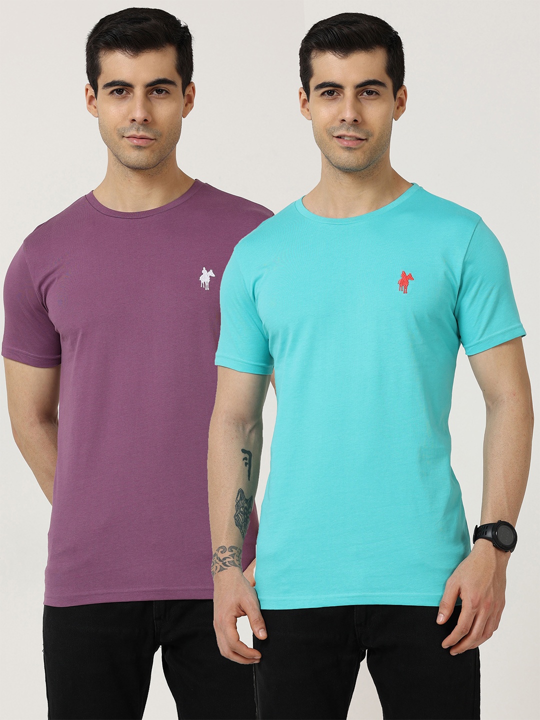 

Masculino Latino Pack Of 2 Cotton Casual T-Shirts, Purple