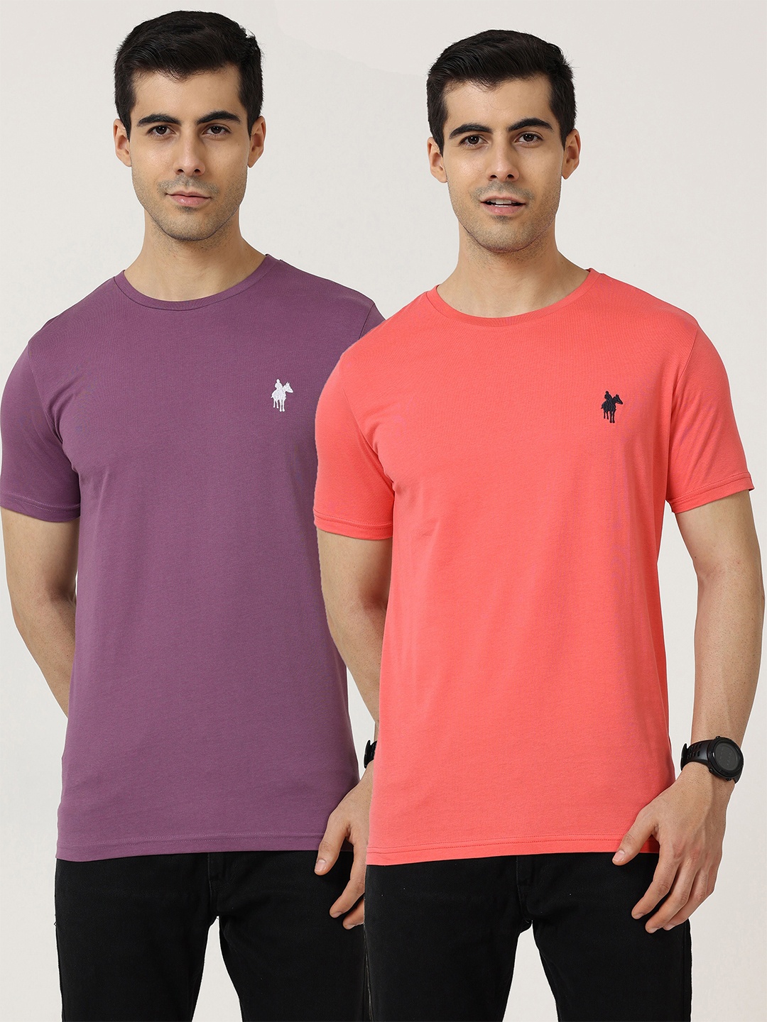 

Masculino Latino Pack Of 2 Cotton Casual T-Shirts, Purple