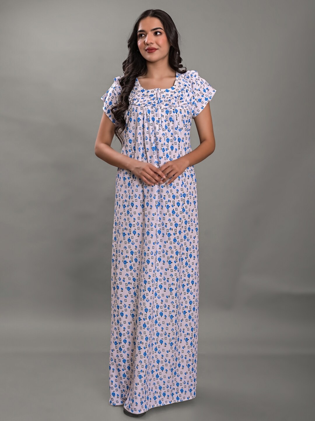 

Apratim Floral Printed Maxi Nightdress, White