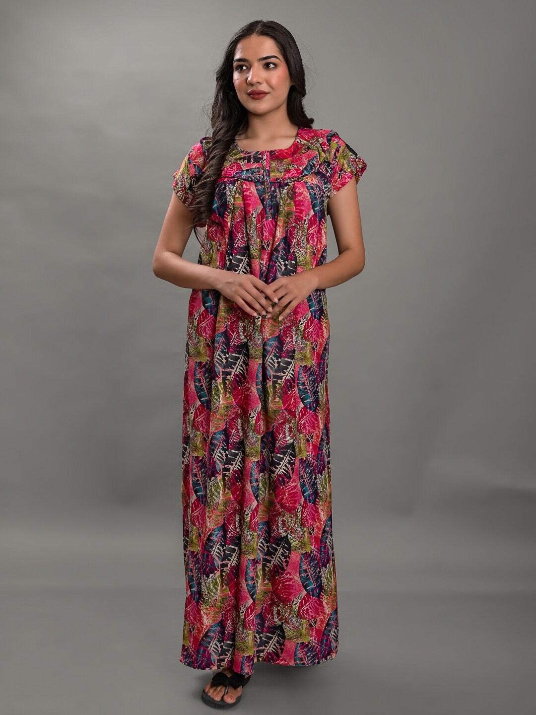 

Apratim Tropical Printed Maxi Nightdress, Blue
