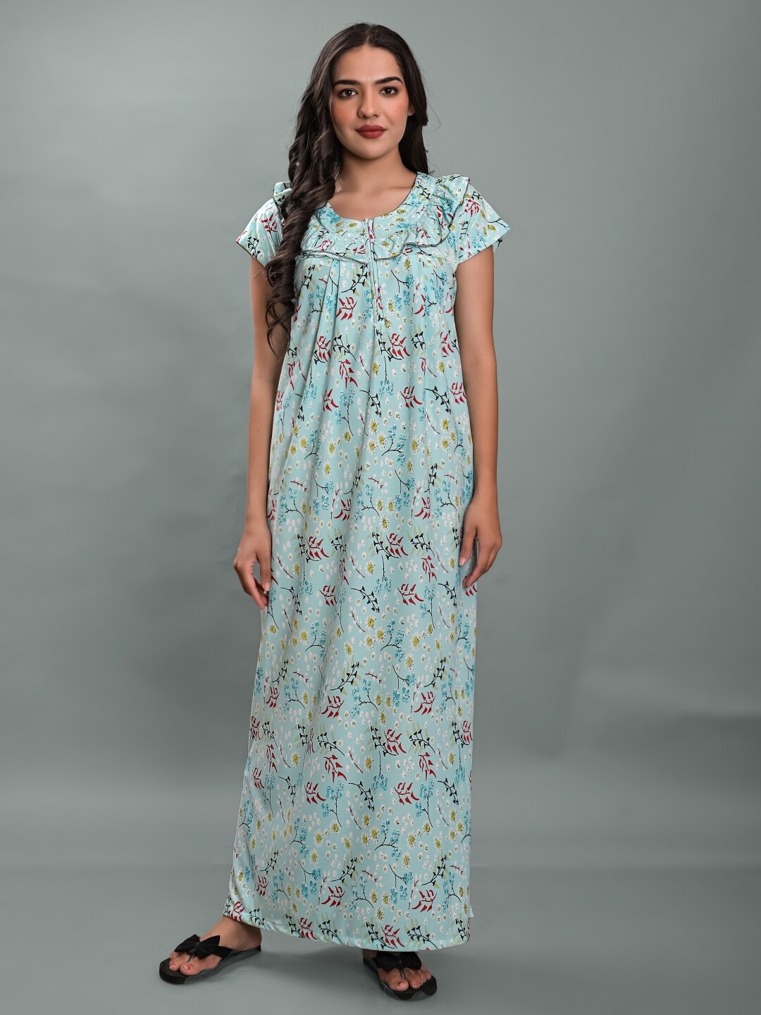 

Apratim Floral Printed Maxi Nightdress, Sea green