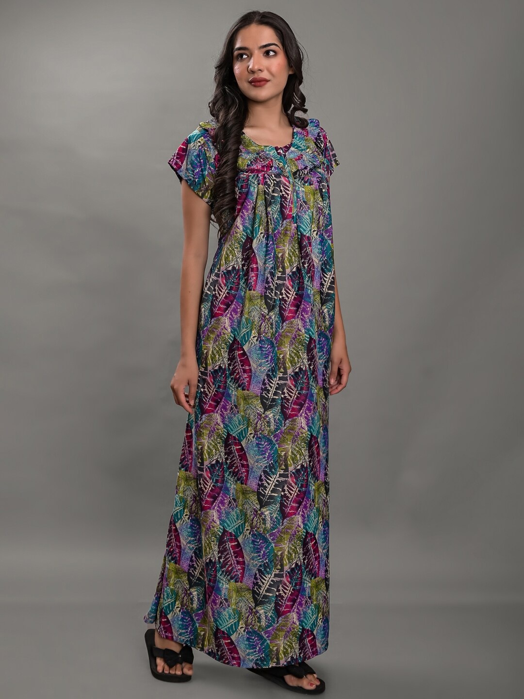 

Apratim Tropical Printed Maxi Nightdress, Blue