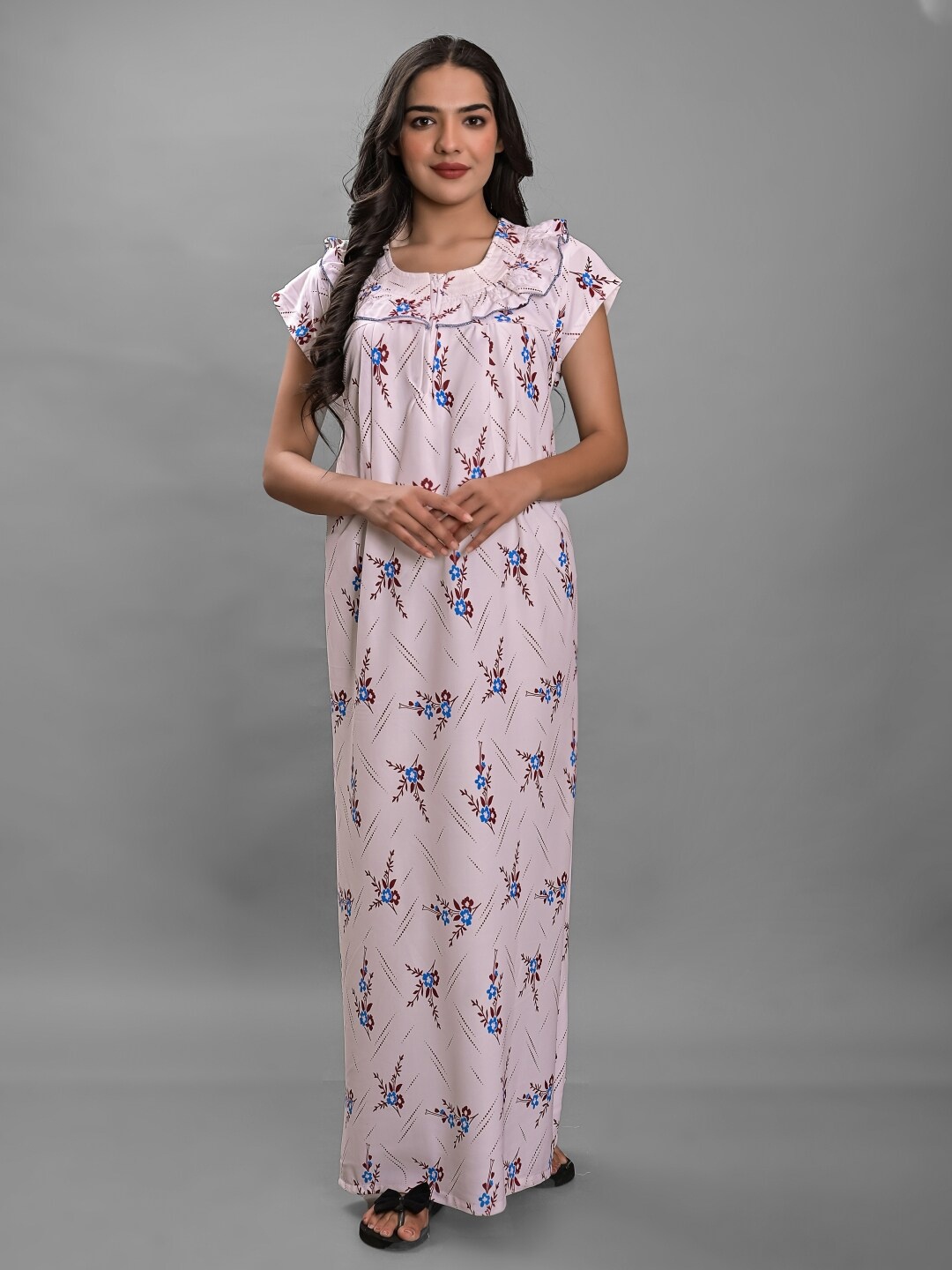 

Apratim Floral Printed Maxi Nightdress, White