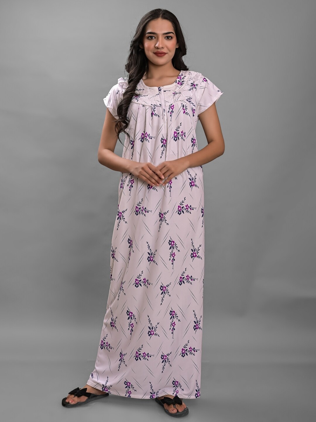 

Apratim Floral Printed Maxi Nightdress, White