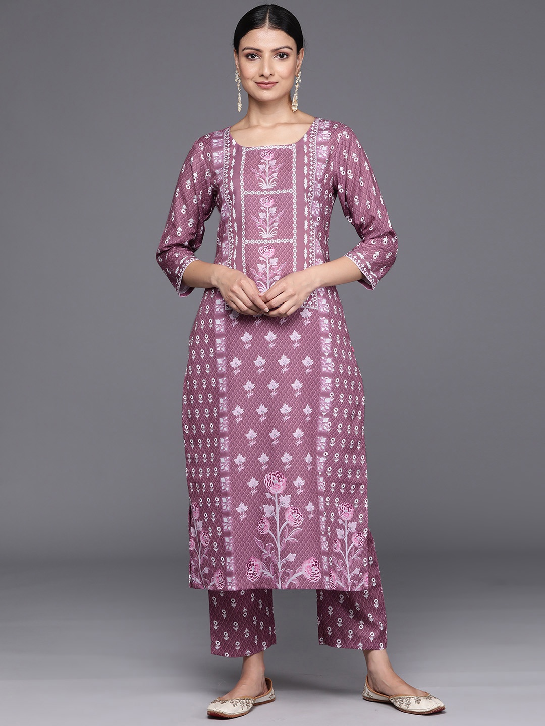 

Varanga Women Floral Printed Regular Kurta with Trousers, Mauve