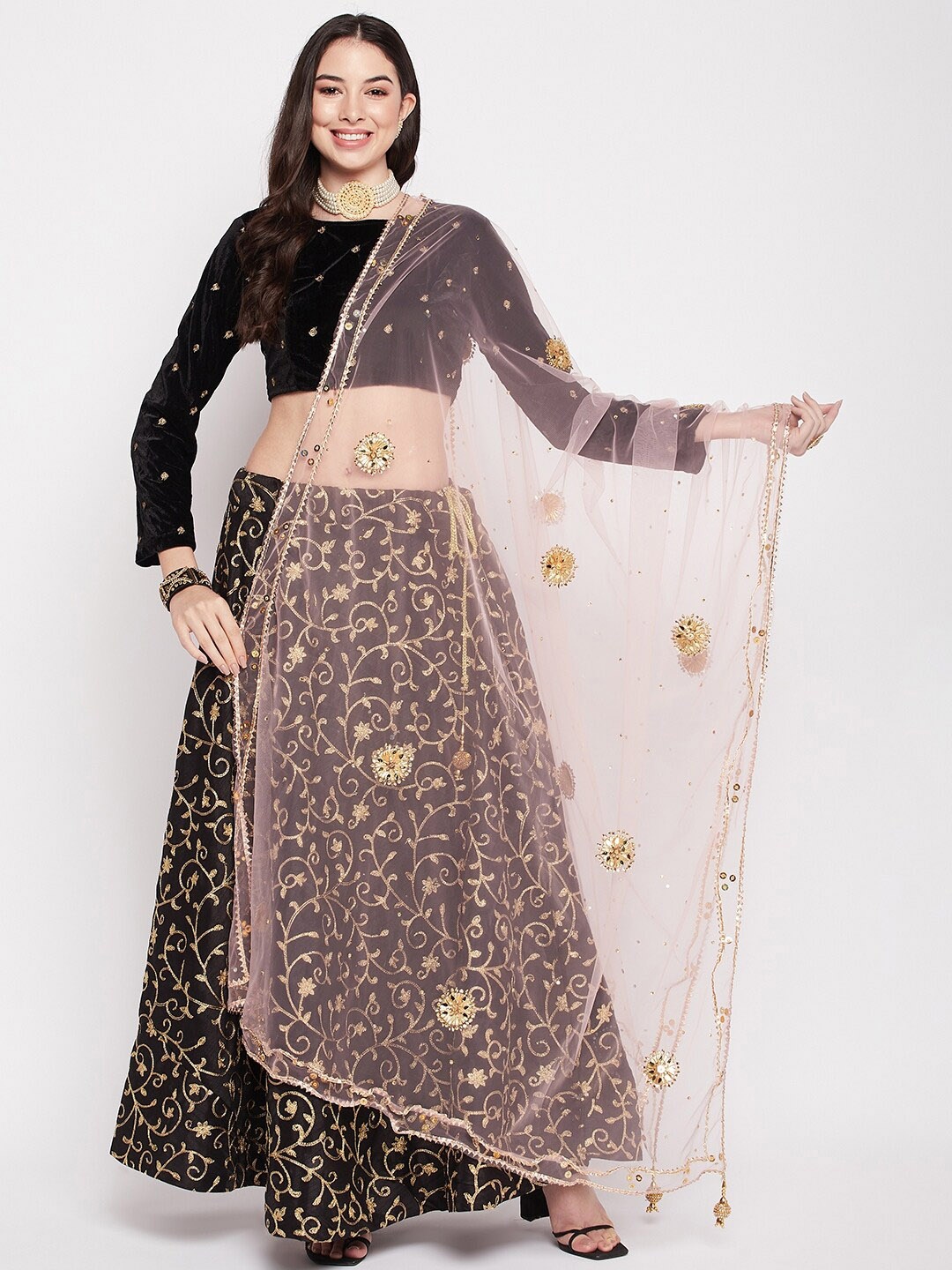 

Clora Creation Ethnic Motifs Embellished Gotta Patti Net Dupatta, White