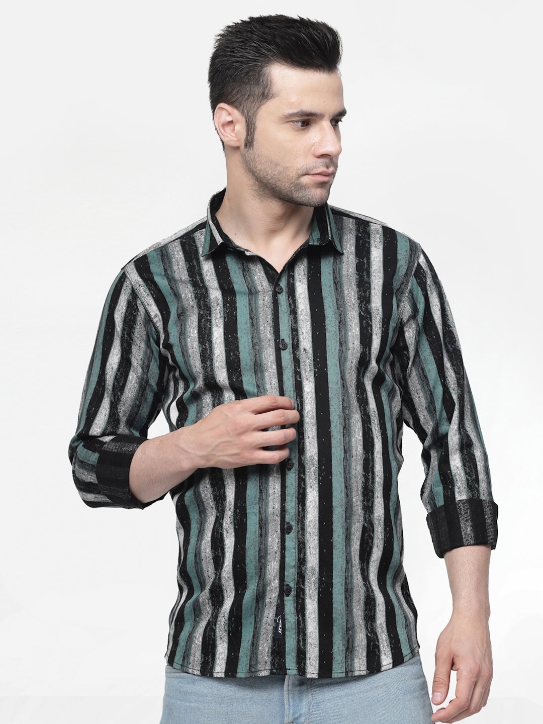 

ADWYN PETER New Vertical Striped Casual Cotton Shirt, Green