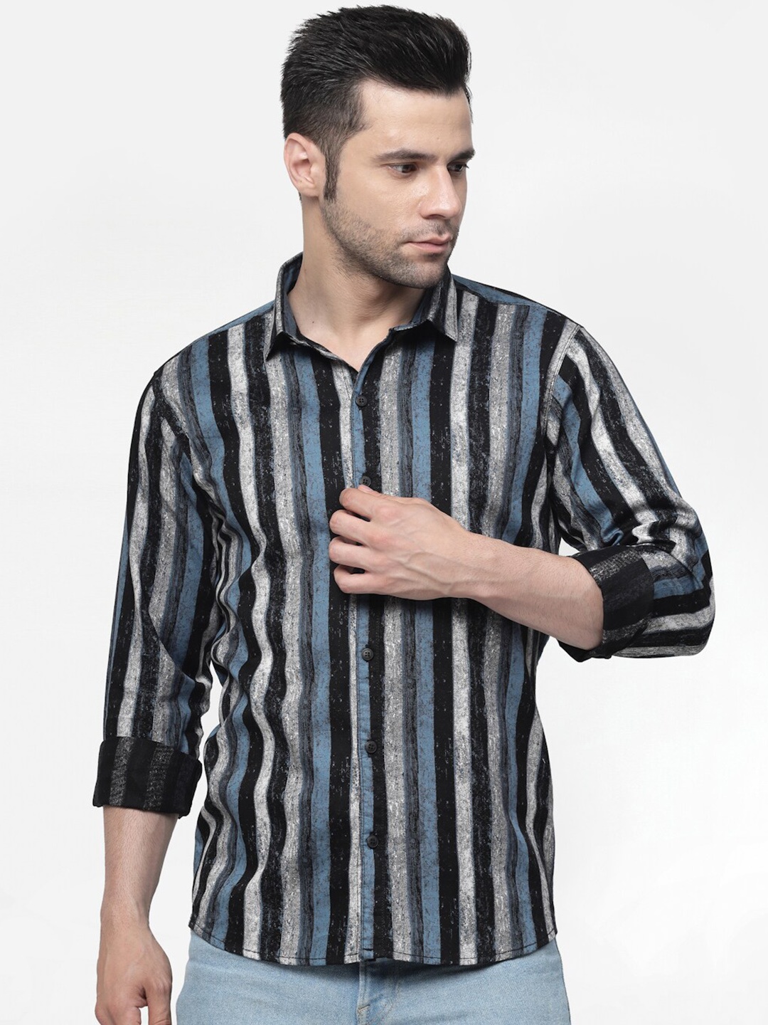 

ADWYN PETER New Vertical Striped Casual Cotton Shirt, Blue