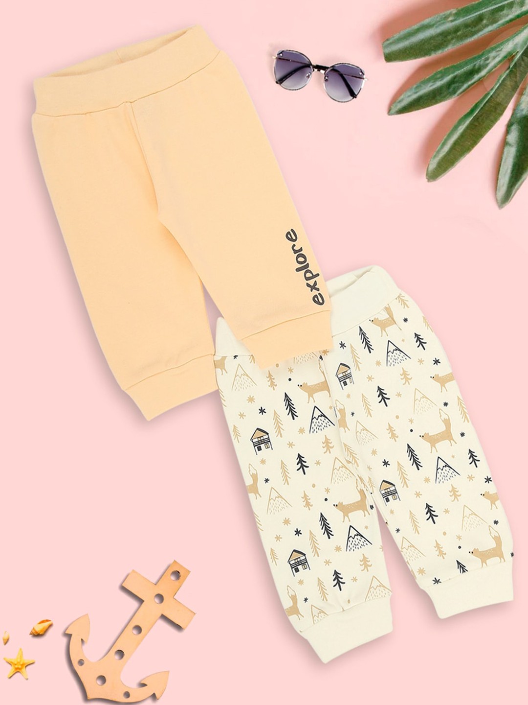 

MeeMee Infant Boys Pack of 2 Pure Cotton Lounge Joggers, Peach