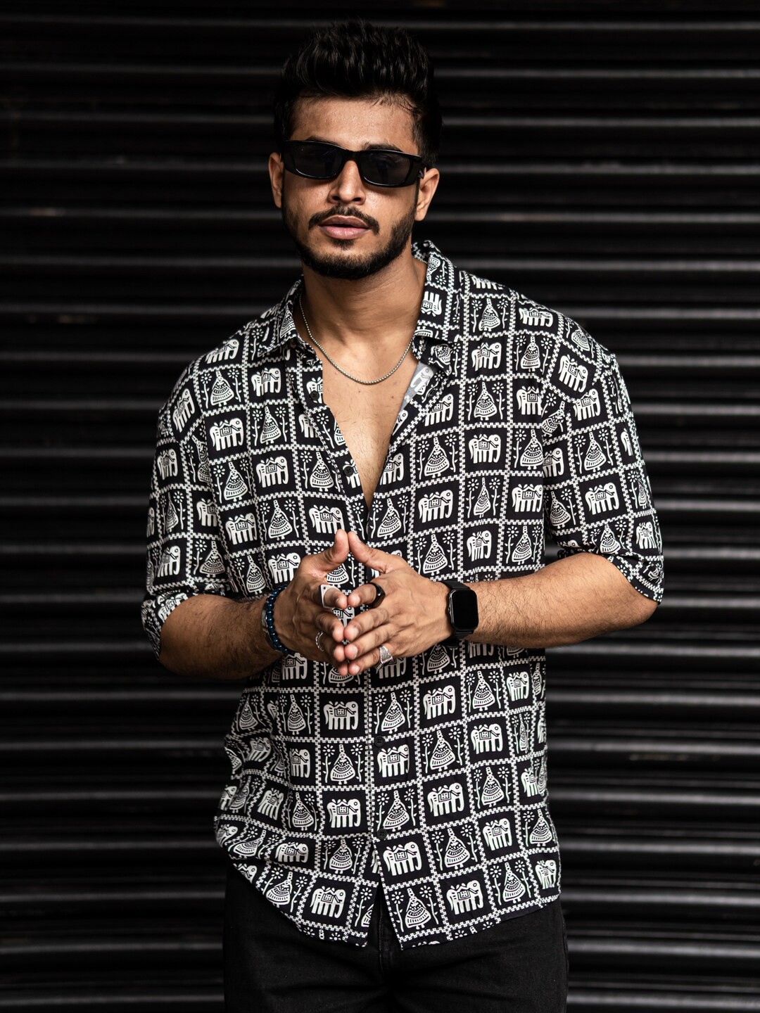 

Powerlook Black Boxy Ethnic Motifs Printed Casual Shirt