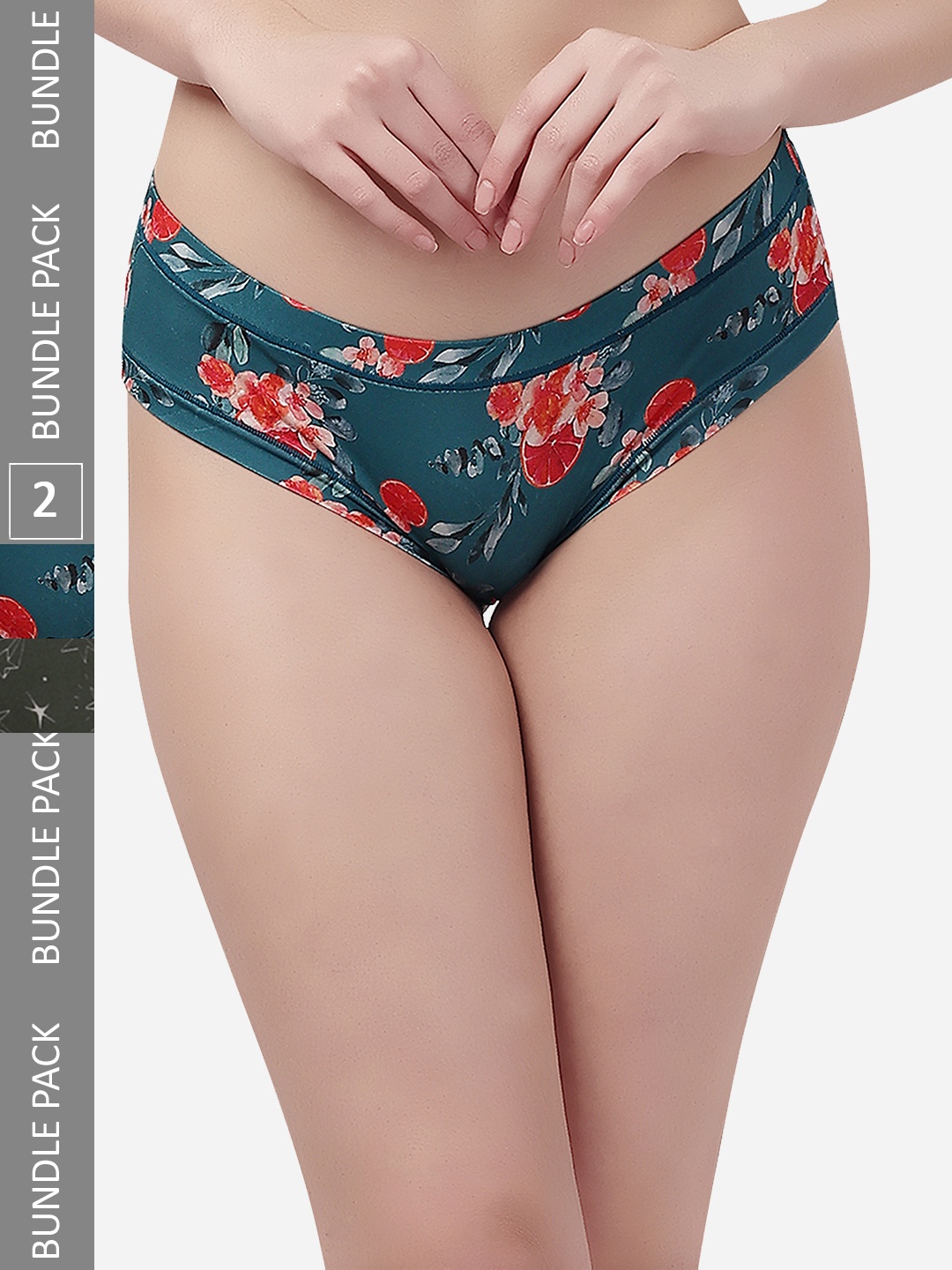 

Soie Women Pack Of 2 Mid Rise Seamless Full Coverage Briefs BP-05, Green