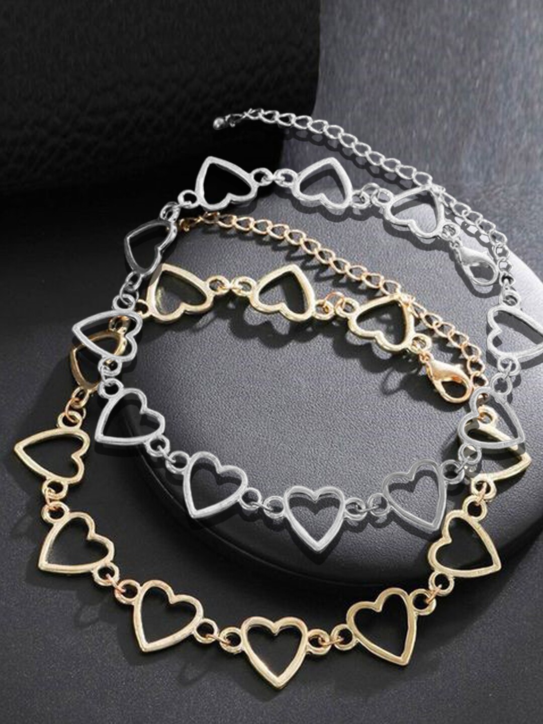 

OOMPH Set Of 2 Heart Choker Necklace, Silver