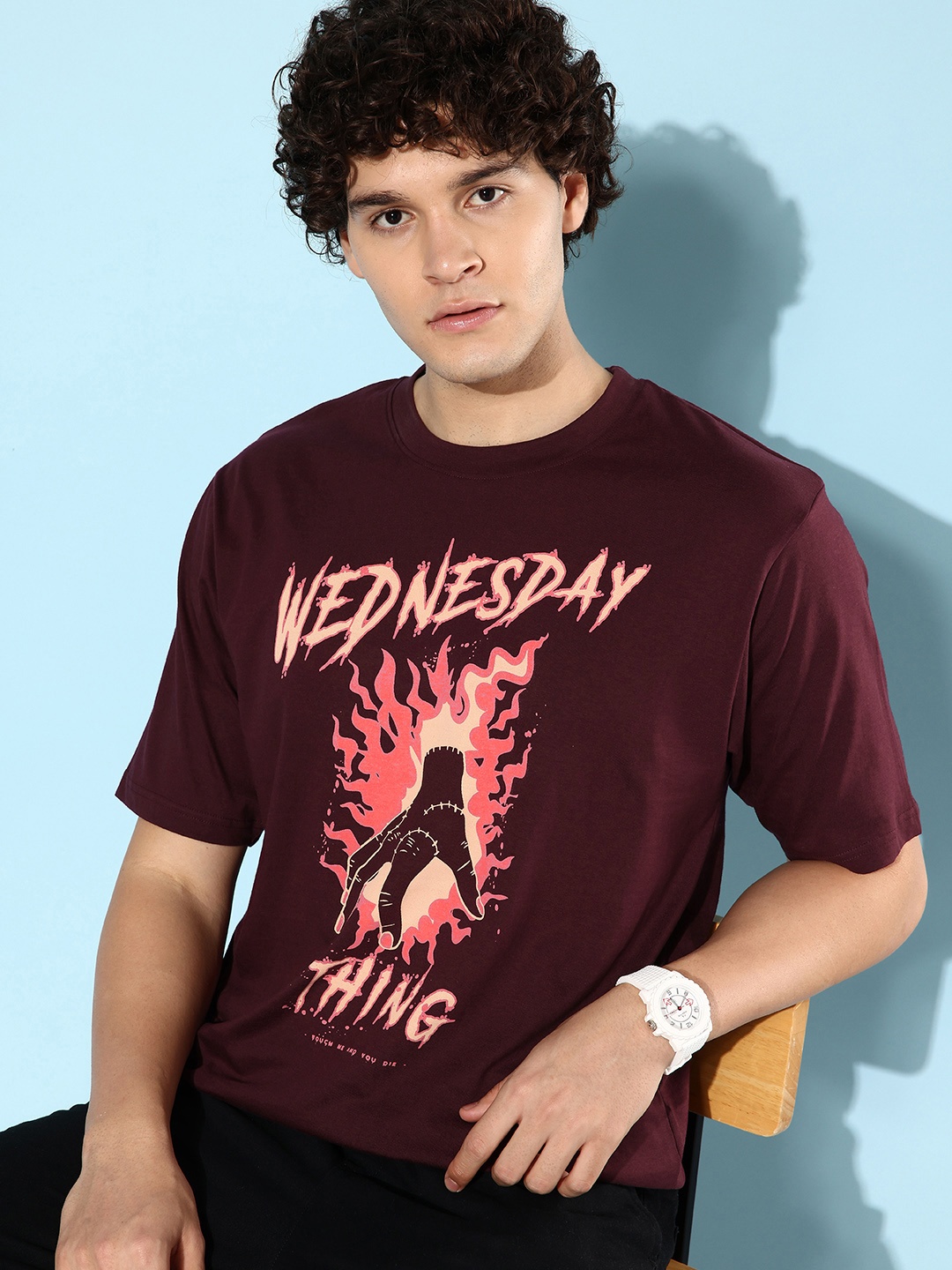 

Difference of Opinion Men Printed Pure Cotton Oversize T-shirt, Maroon