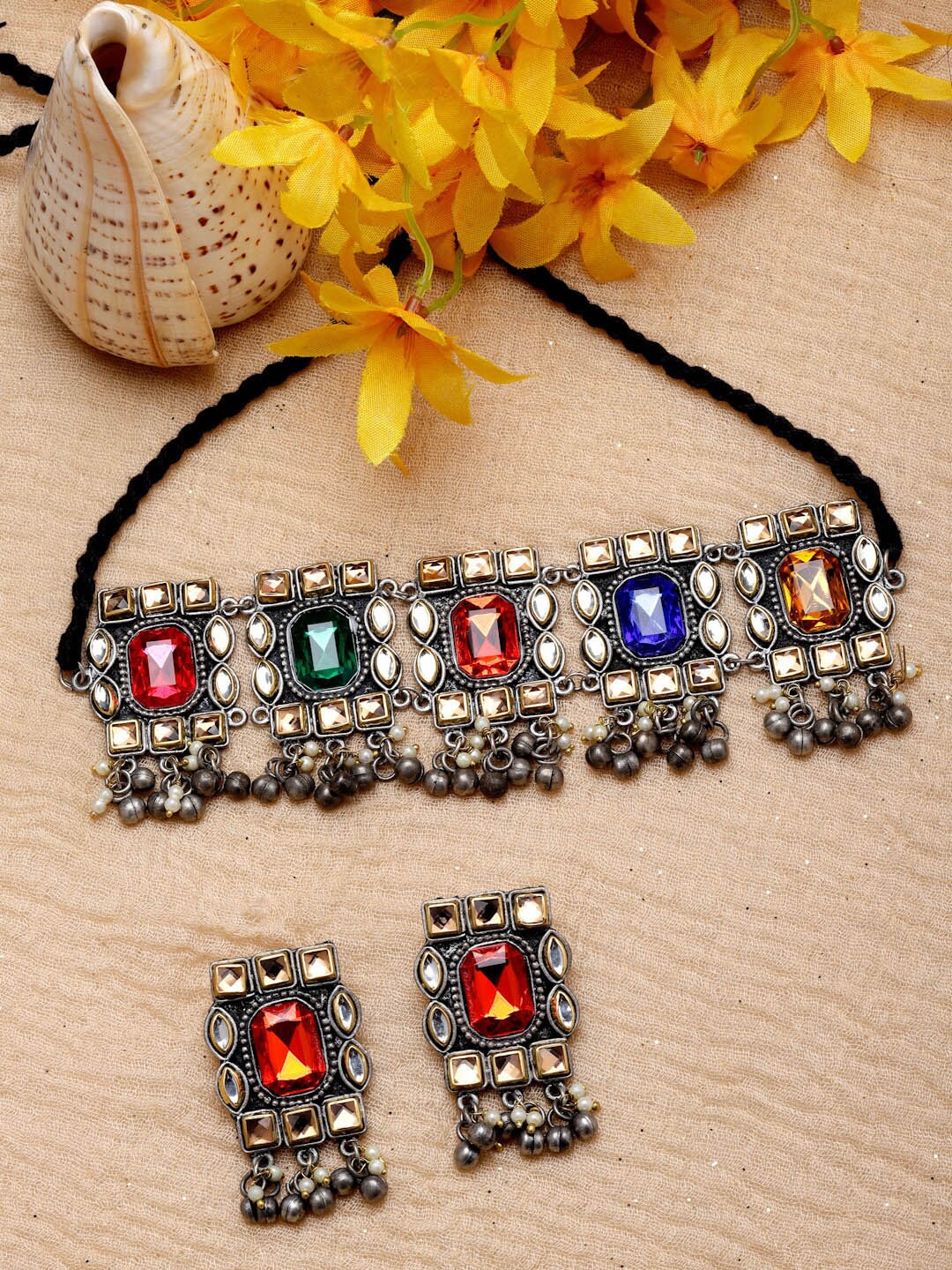 

Moedbuille Silver-Plated Crystal-Studded Necklace & Earrings Set