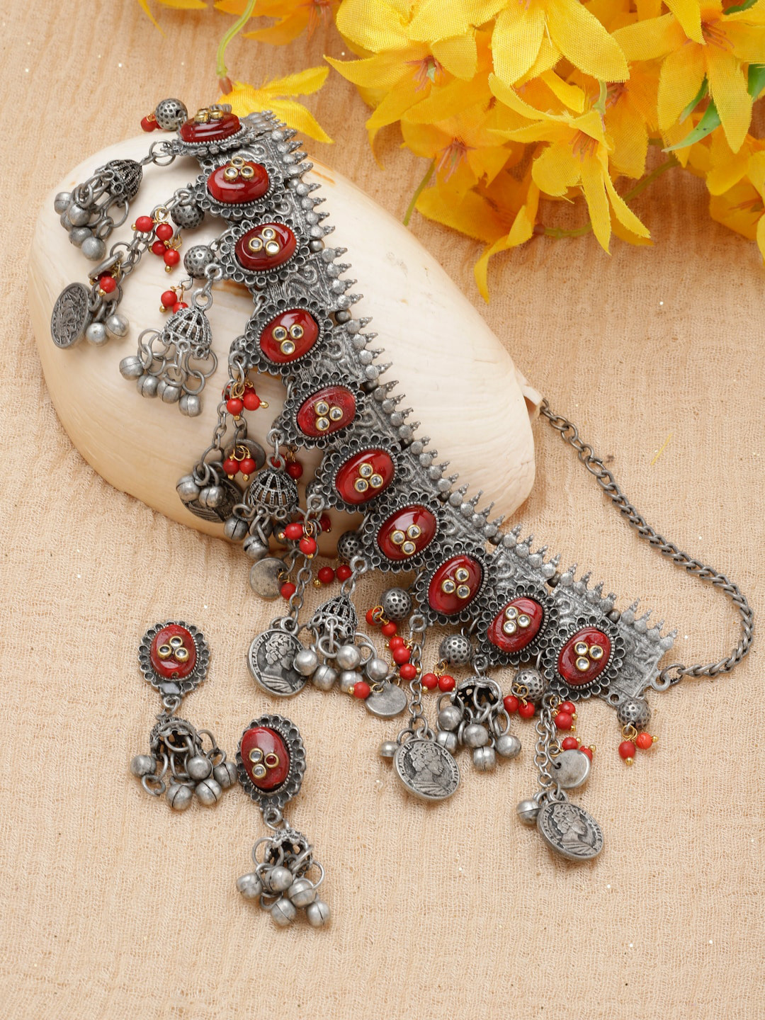 

Moedbuille Silver-Plated Stone-Studded Necklace & Earrings Set