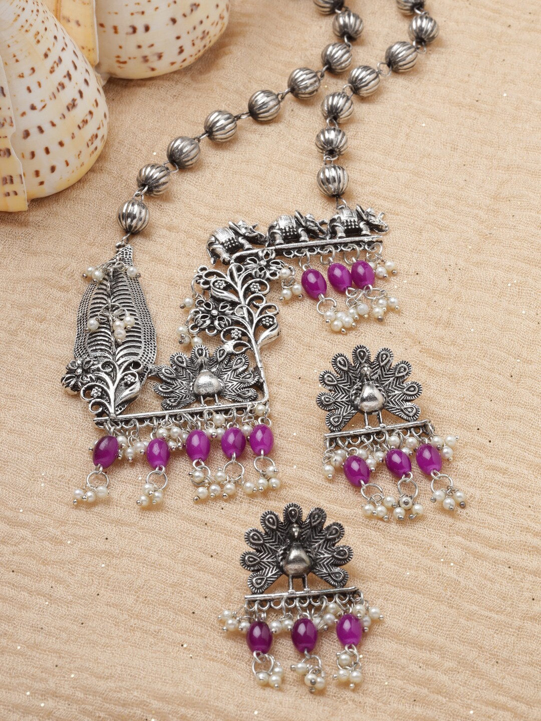 

Moedbuille Silver-Plated Beaded Necklace & Earrings Set