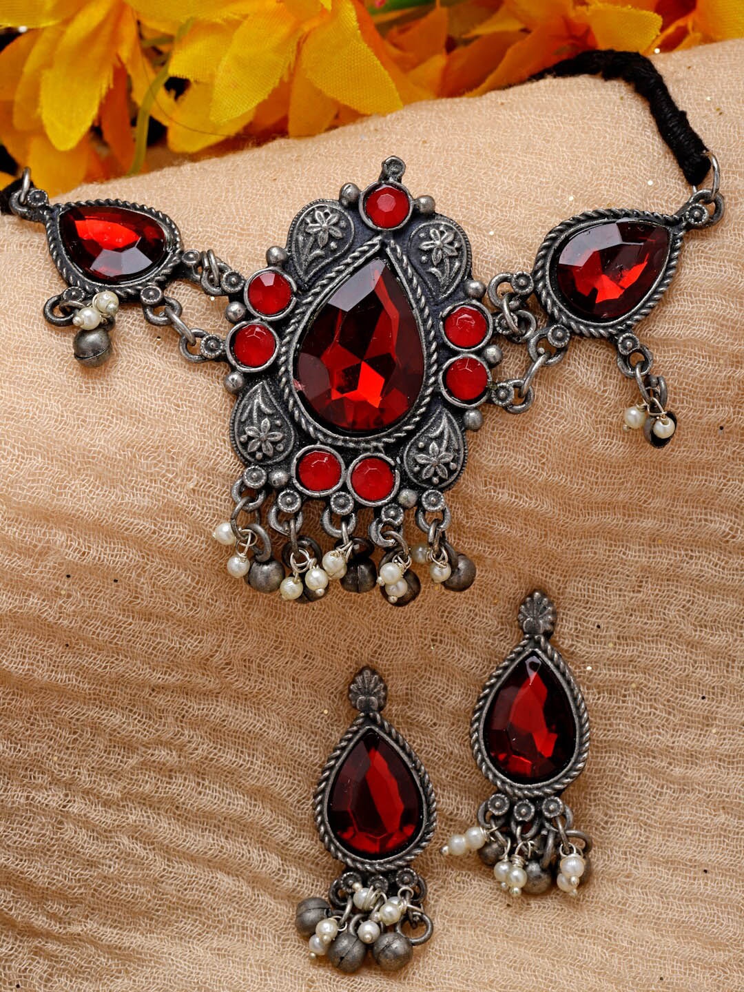 

Moedbuille Silver-plated Crystal-Studded Jewellery Set