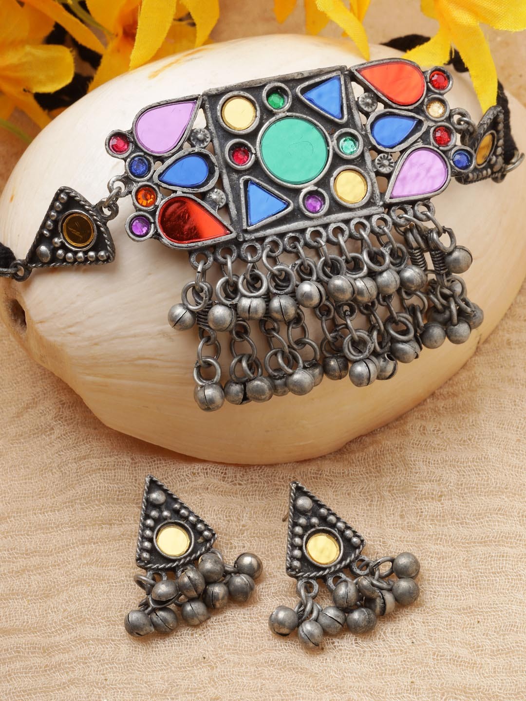 

Moedbuille Silver-Plated Antique Oxidised Jewellery Set