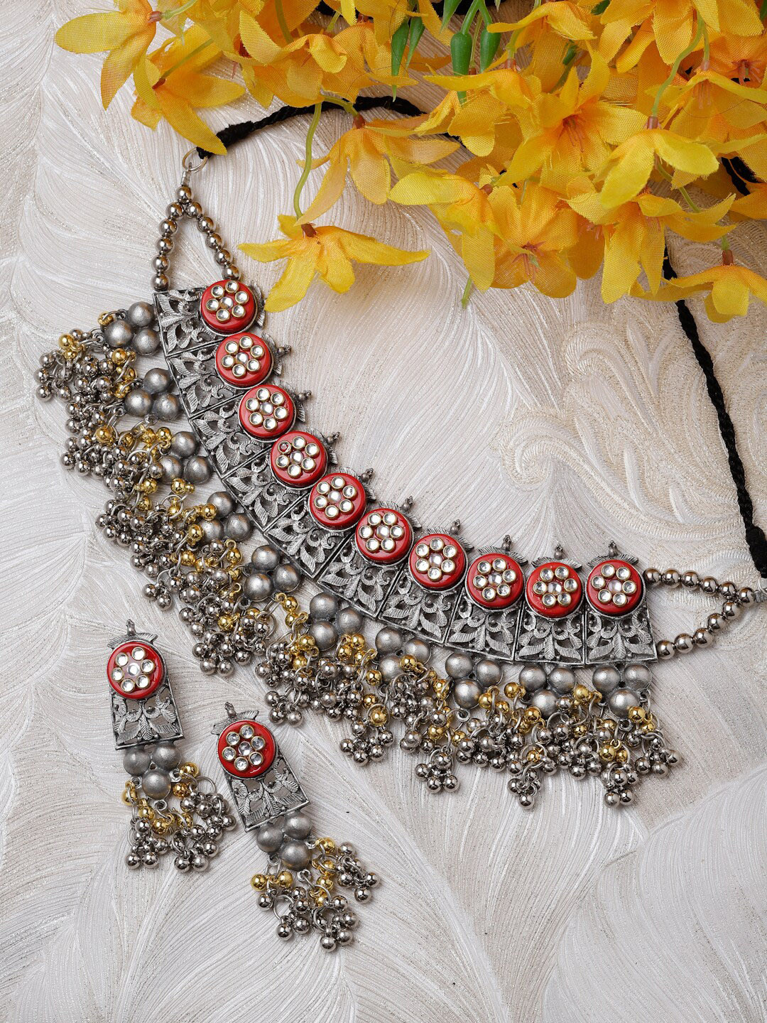 

Moedbuille Silver-Plated Crystal-Studded Jewellery Set