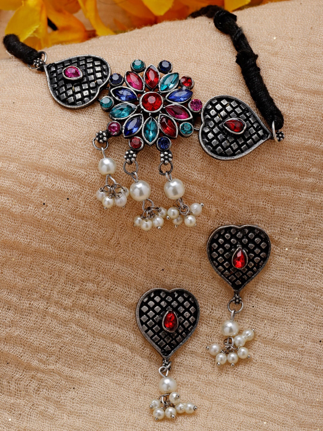 

Moedbuille Silver-Plated Crystal-Studded & Pearl Beaded Jewellery Set