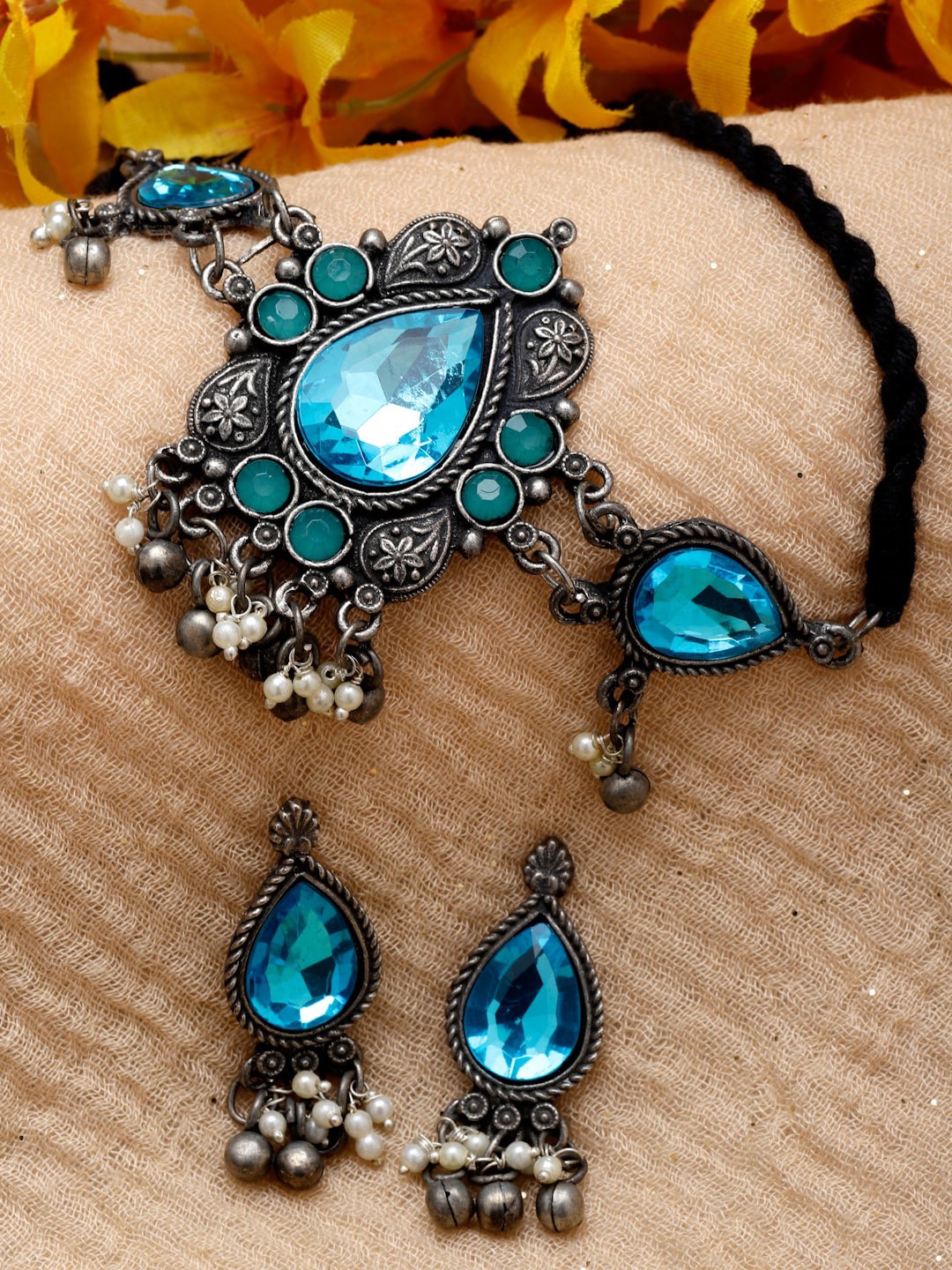 

Moedbuille Silver-Plated Crystal-Studded & Pearl Beaded Jewellery Set