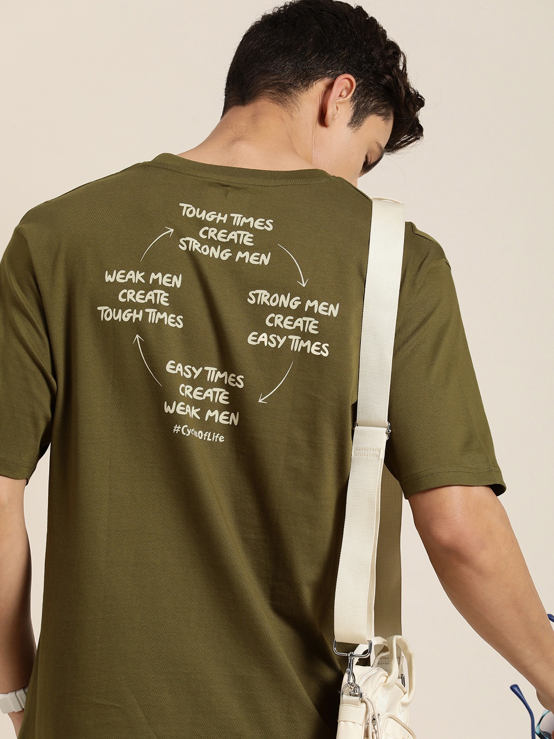 

Difference of Opinion Men Typography Printed Pure Cotton Oversize T-shirt, Olive