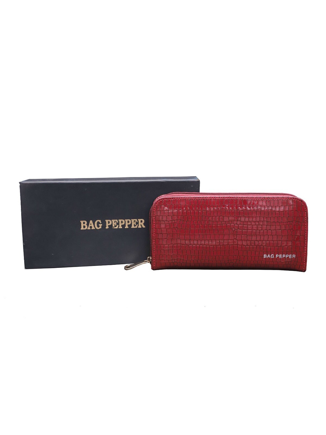 

Bag Pepper Women Snake Skin Textured Zip Around Wallet, Red