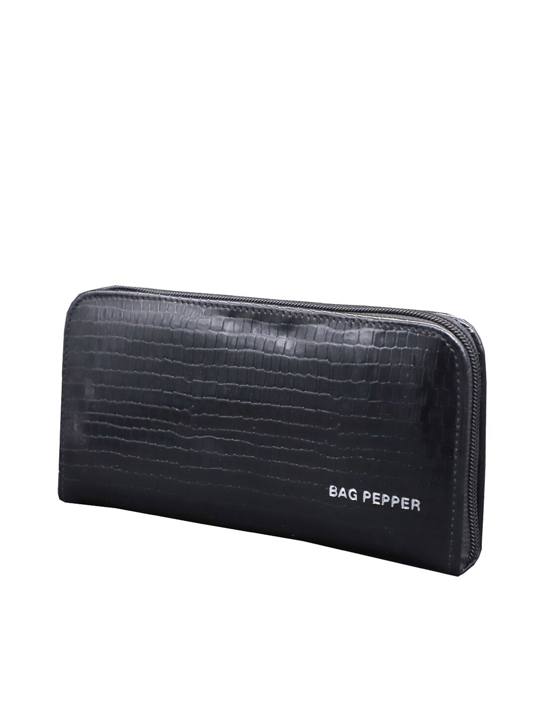 

Bag Pepper Women Snake Skin Textured Zip Around Wallet, Black