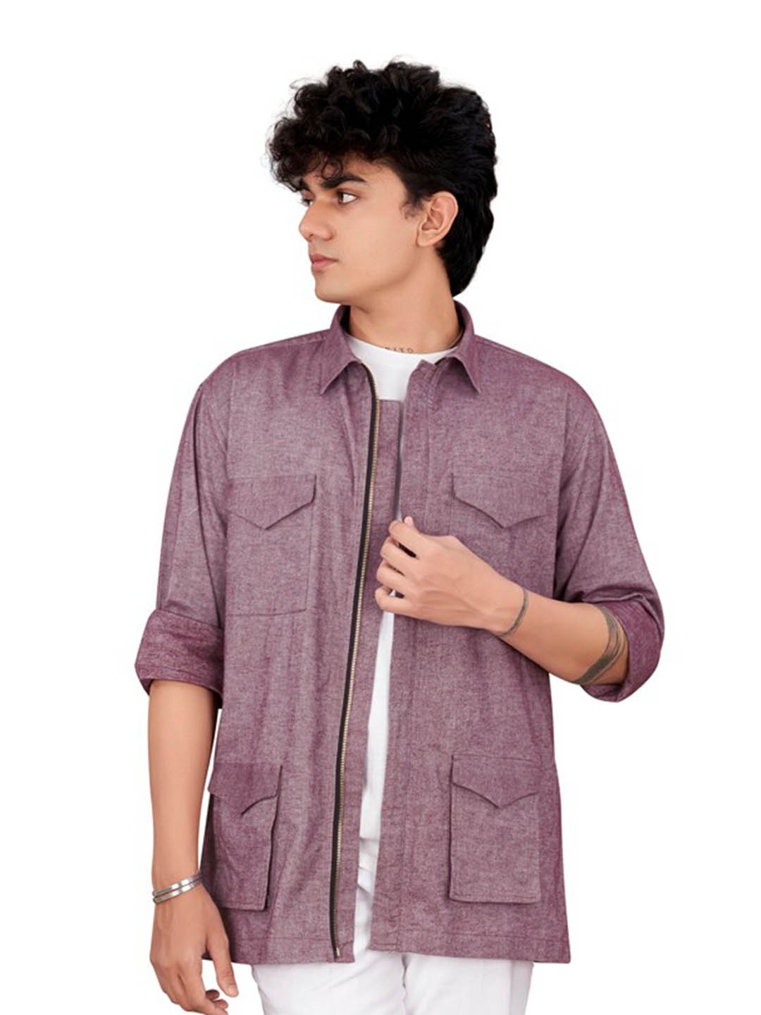 

FRENCH CROWN Spread Collar Standard Opaque Casual Shirt, Pink