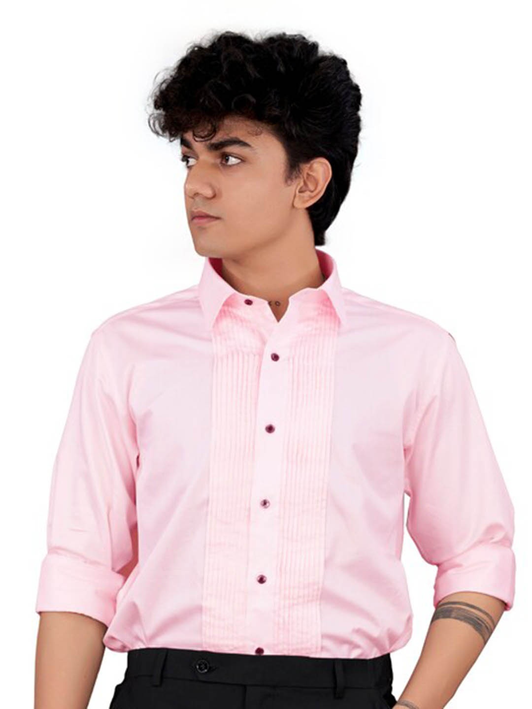 

FRENCH CROWN Standard Pleated Casual Shirt, Pink