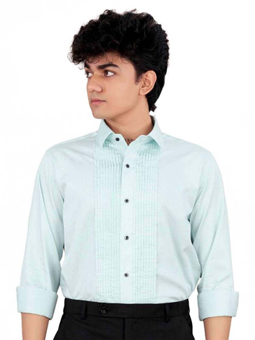 

FRENCH CROWN Standard Pleated Casual Shirt, Blue