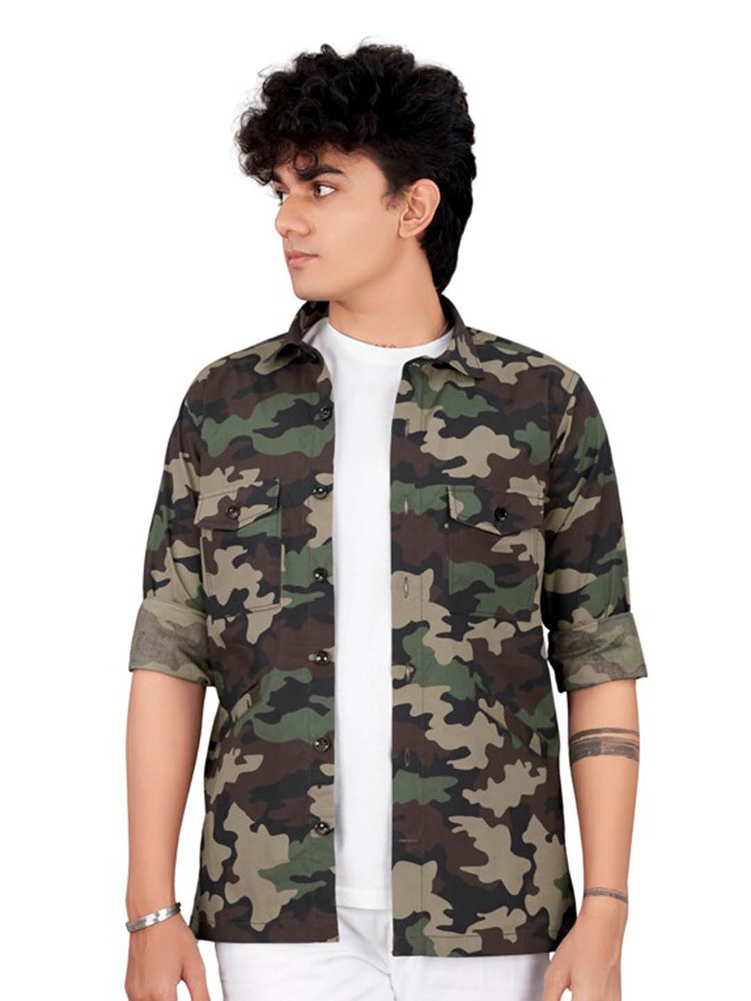 

FRENCH CROWN Standard Opaque Camouflage Printed Casual Shirt, Green