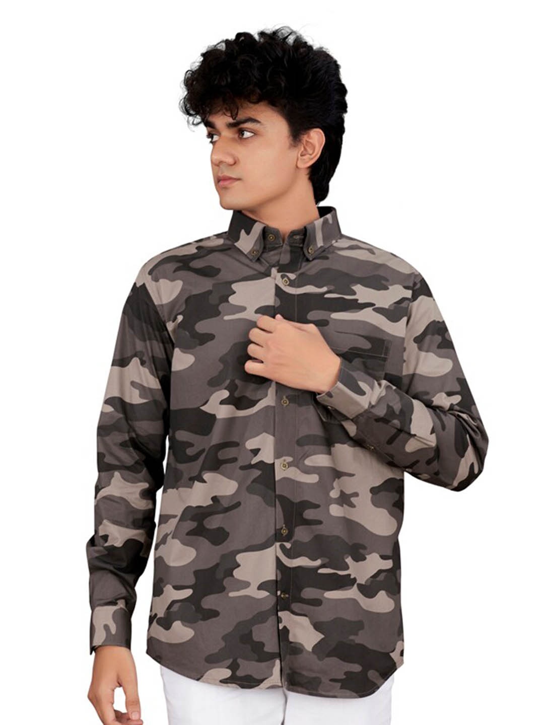 

FRENCH CROWN Standard Camouflage Printed Casual Shirt, Black