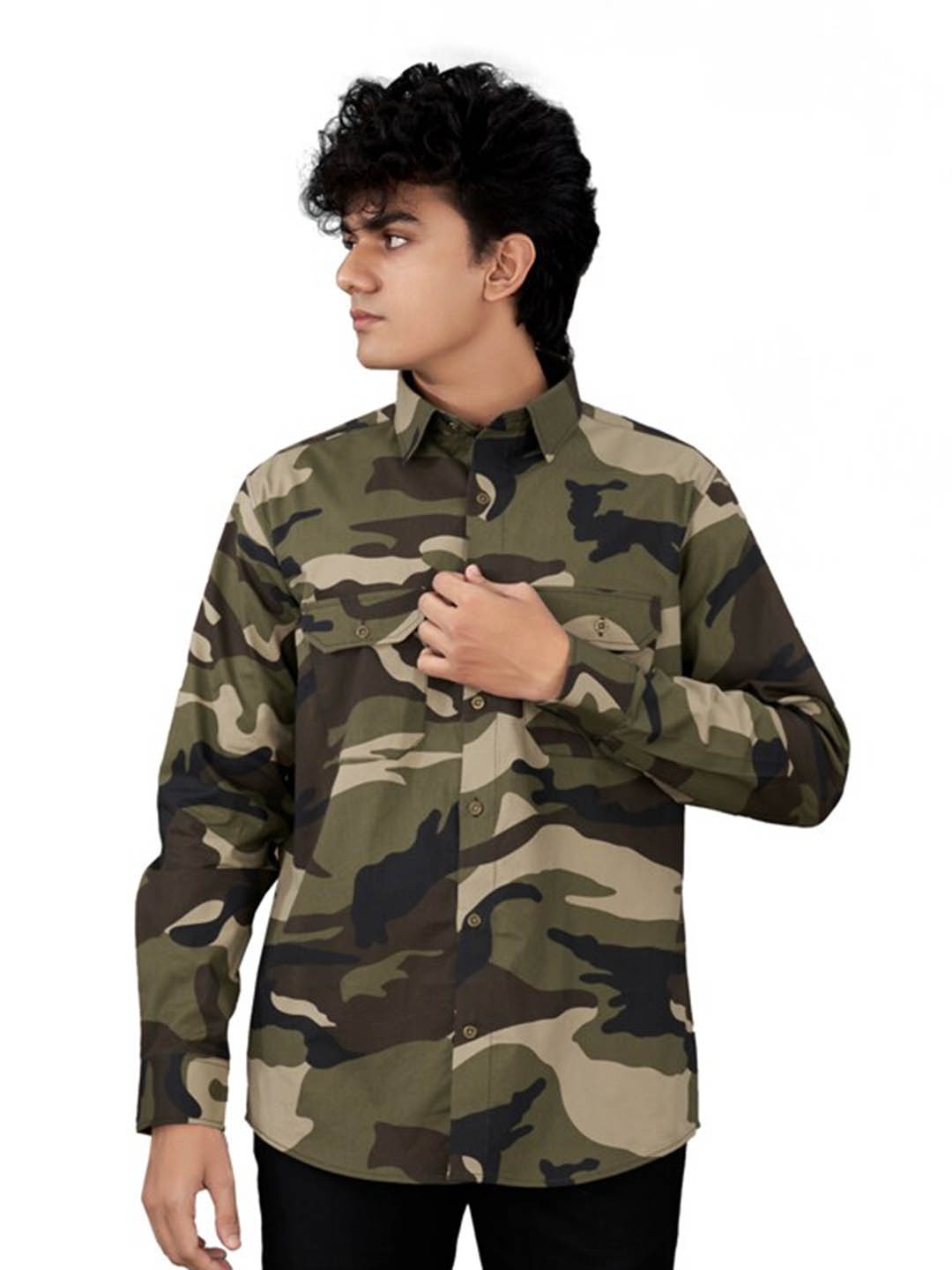 

FRENCH CROWN Standard Camouflage Printed Casual Shirt, Cream