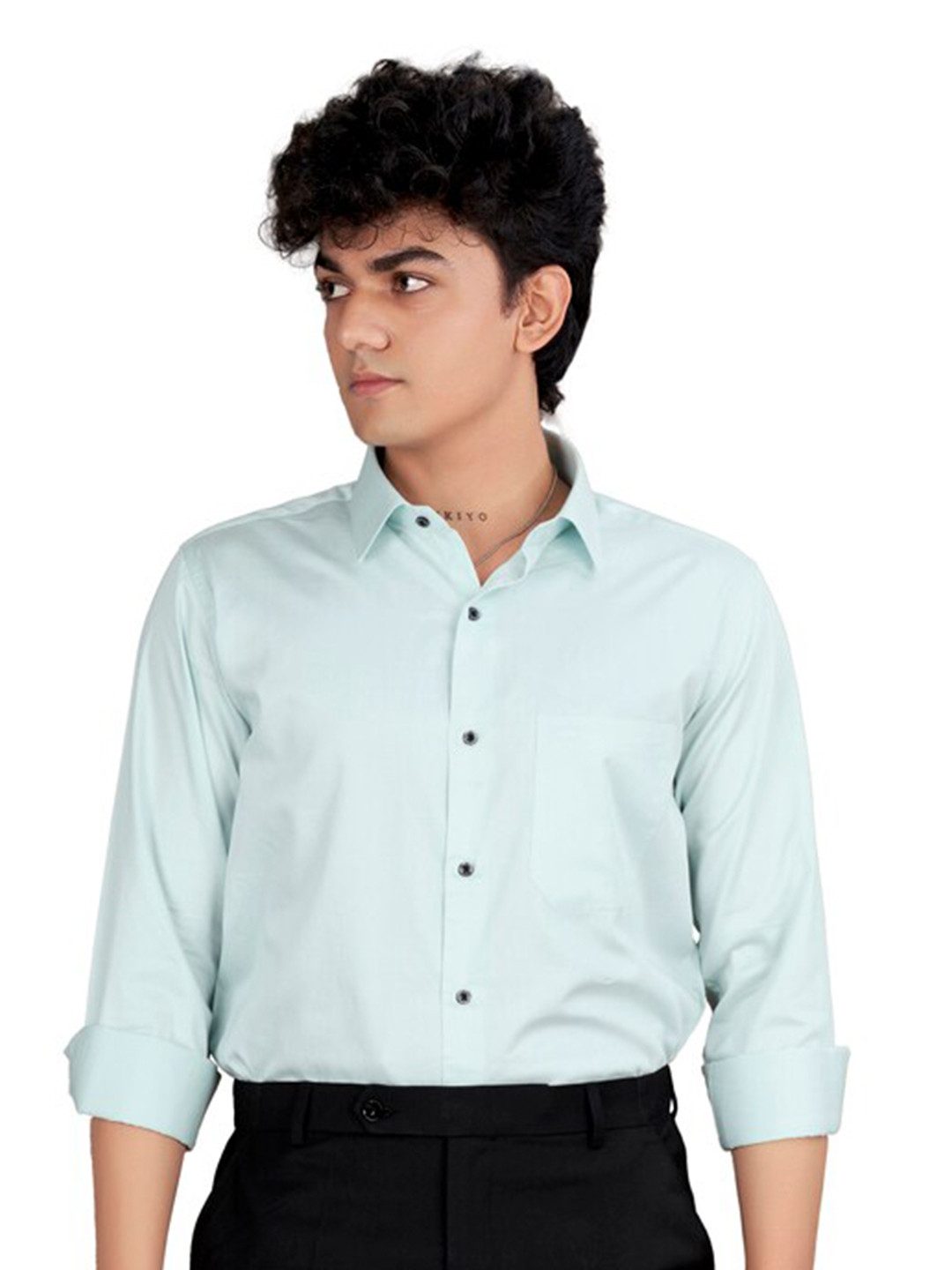 

FRENCH CROWN Standard Fit Spread Collar Twill Cotton Casual Shirt, Blue