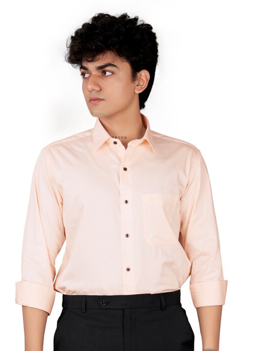 

FRENCH CROWN Standard Fit Spread Collar Twill Cotton Casual Shirt, Orange