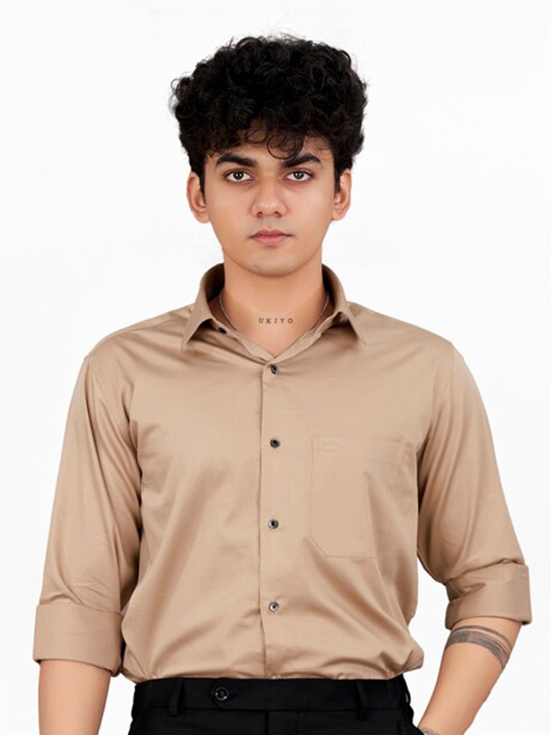 

FRENCH CROWN Standard Fit Spread Collar Cotton Formal Shirt, Brown