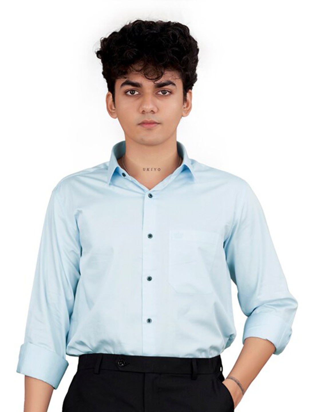 

FRENCH CROWN Standard Fit Spread Collar Cotton Formal Shirt, Blue