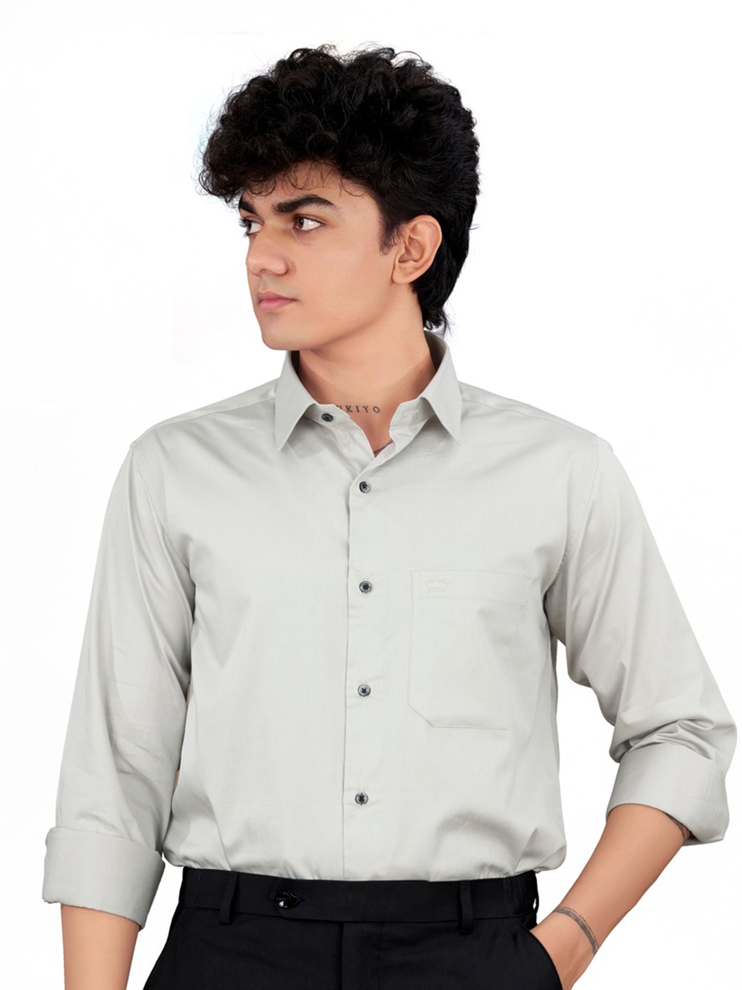 

FRENCH CROWN Standard Fit Spread Collar Cotton Formal Shirt, Grey