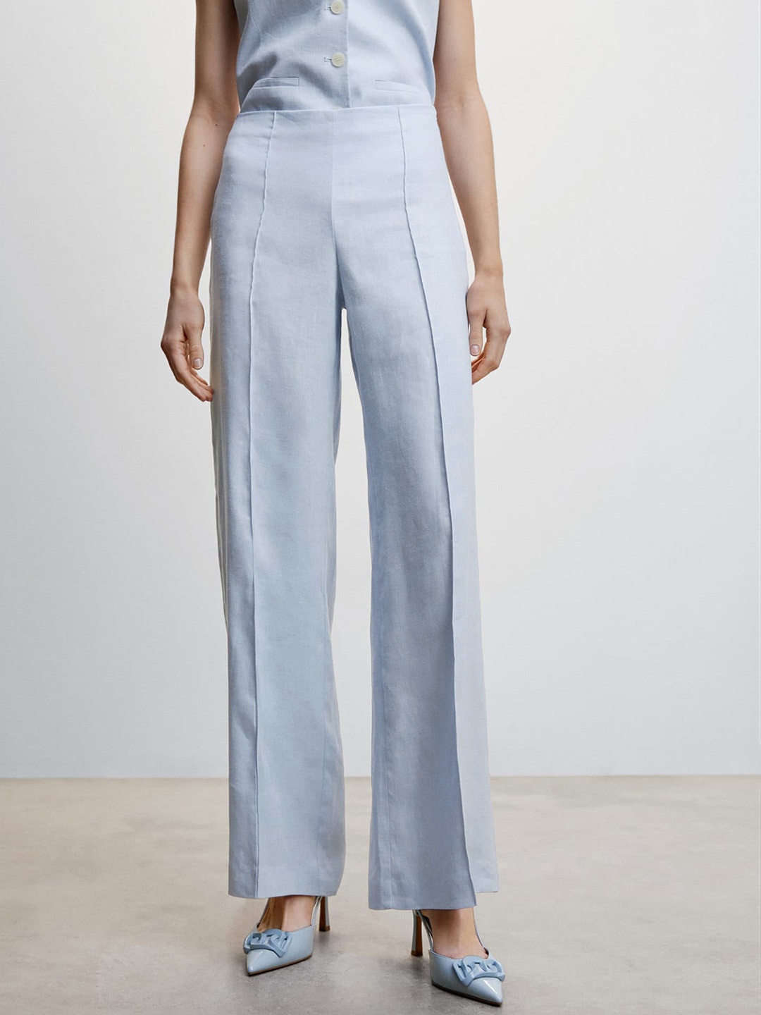 

MANGO Women Pleated Trousers, Blue