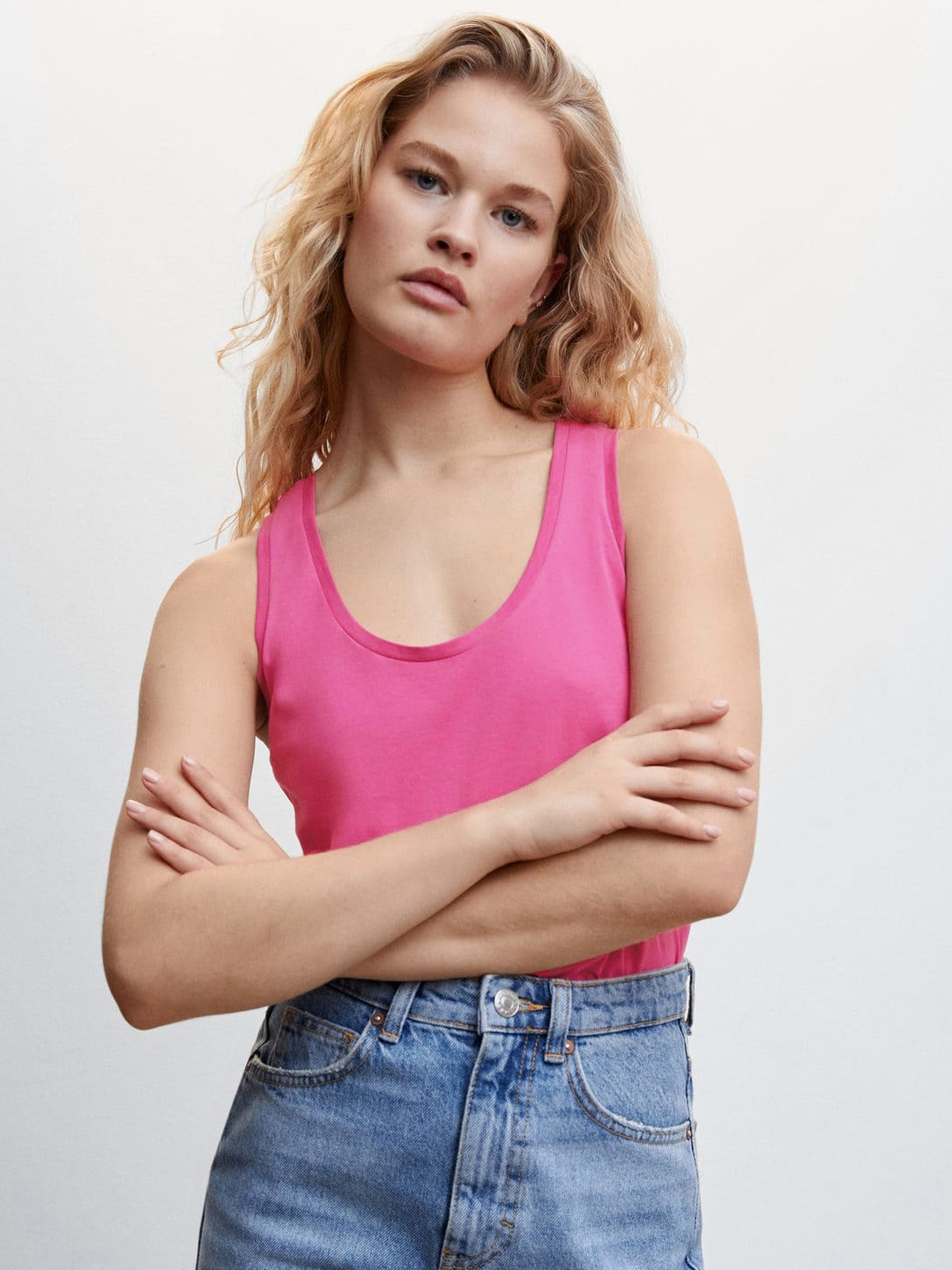

MANGO Pure Cotton Tank Top, Pink